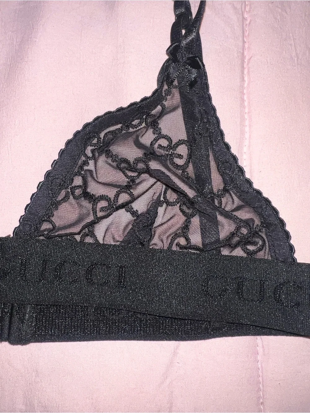 Gucci Black GG Lace Bralette and Brief Lingerie Set Authentic